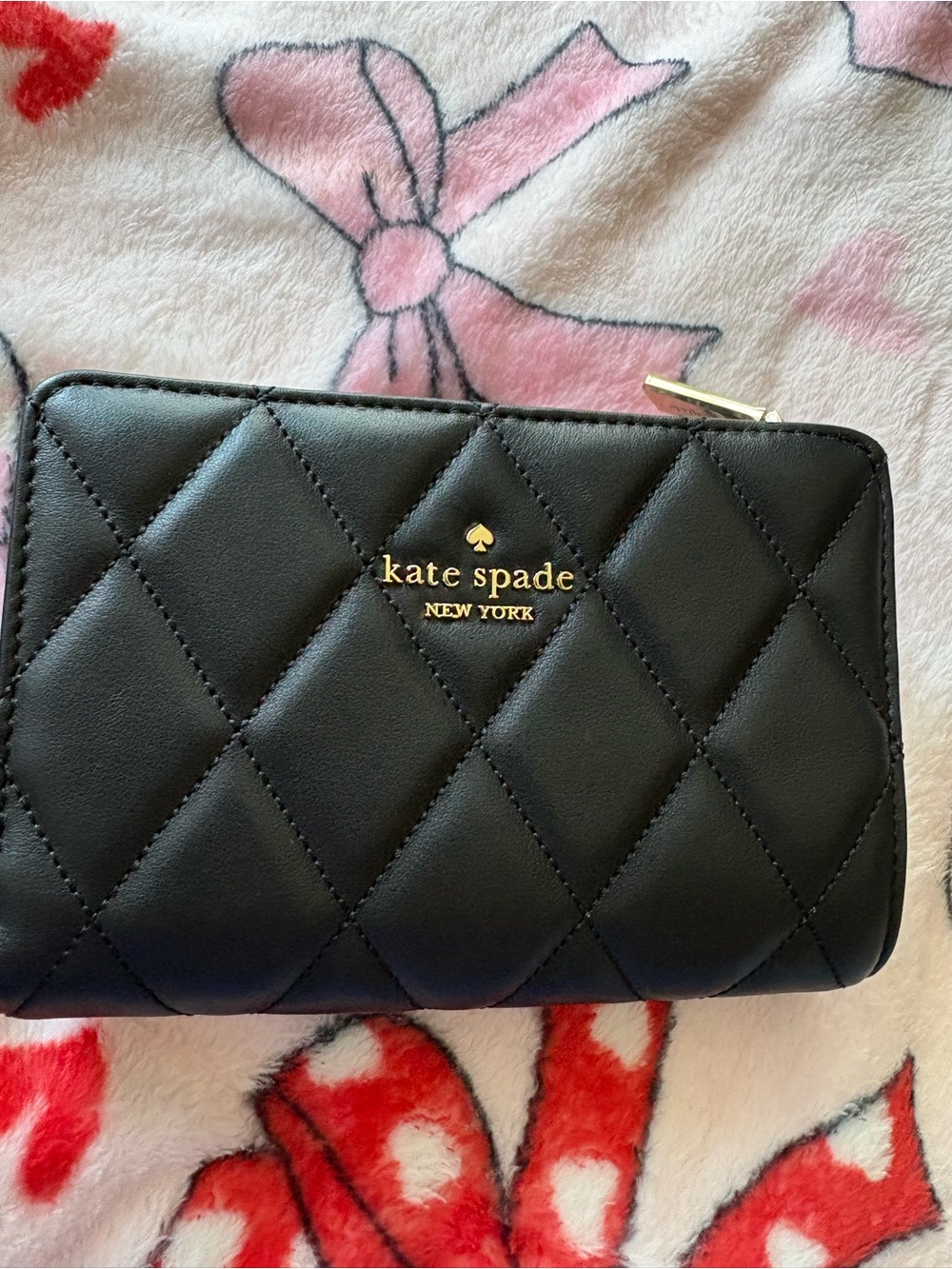 kate spade Black Quilted Wallet with Gold Logo